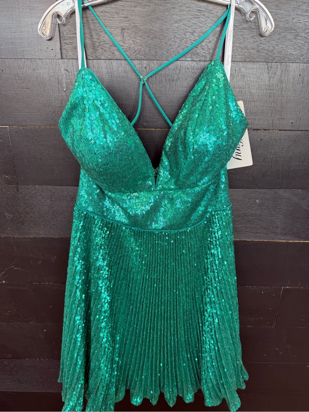 Christina Wu Teal Sequin Mini Dress with Strappy Back